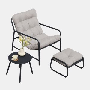 Conjunto de mobiliário de jardim Trerdfjoa 3 pcs. aço Cinzento escuro Cinzento en.casa