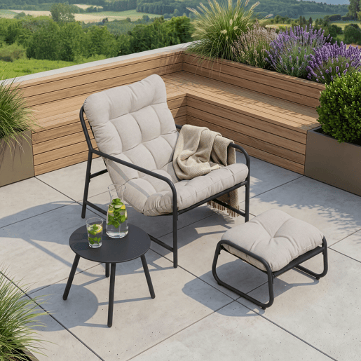 Conjunto de mobiliário de jardim Trerdfjoa 3 pcs. aço Cinzento escuro Cinzento en.casa Conjunto de mobiliário de jardim Trerdfjoa 3 pcs. aço Cinzento escuro Cinzento en.casa