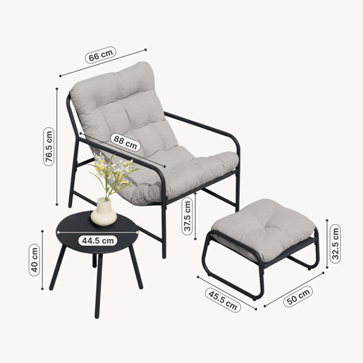 Conjunto de mobiliário de jardim Trerdfjoa 3 pcs. aço Cinzento escuro Cinzento en.casa Conjunto de mobiliário de jardim Trerdfjoa 3 pcs. aço Cinzento escuro Cinzento en.casa