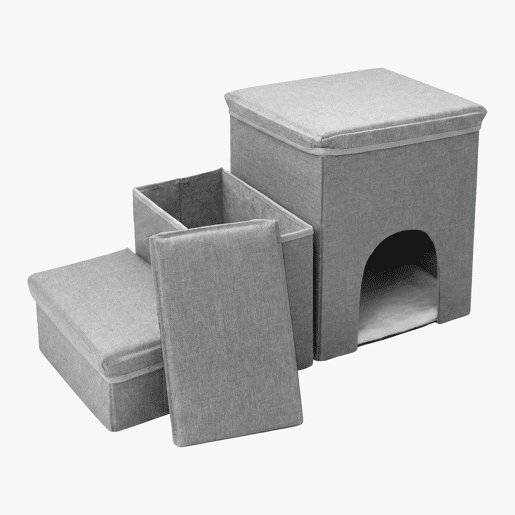 Escada para cães Vojens 3 níveis com abrigo 76x33x43 cm Cinzento en.casa Escada para cães Vojens 3 níveis com abrigo 76x33x43 cm Cinzento en.casa