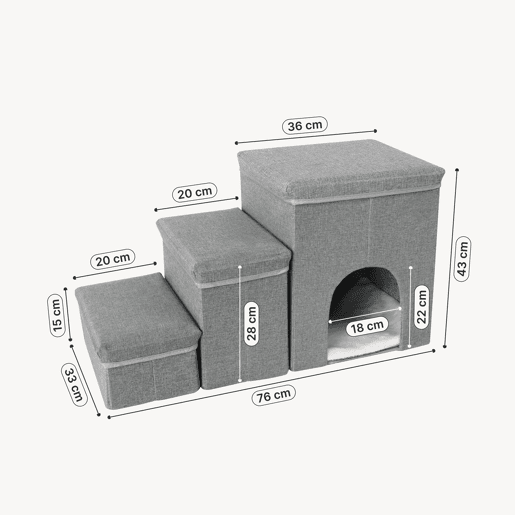 Escada para cães Vojens 3 níveis com abrigo 76x33x43 cm Cinzento en.casa Escada para cães Vojens 3 níveis com abrigo 76x33x43 cm Cinzento en.casa