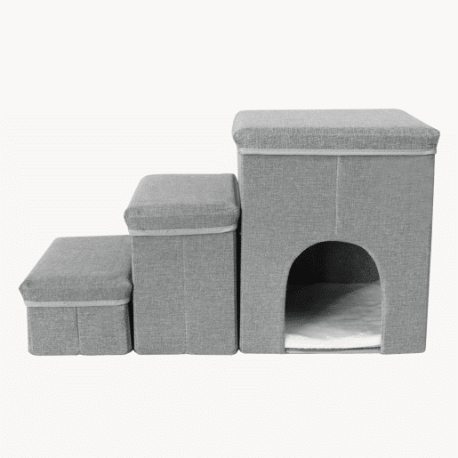 Escada para cães Vojens 3 níveis com abrigo 76x33x43 cm Cinzento en.casa Escada para cães Vojens 3 níveis com abrigo 76x33x43 cm Cinzento en.casa