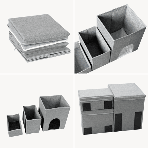 Escada para cães Vojens 3 níveis com abrigo 76x33x43 cm Cinzento en.casa Escada para cães Vojens 3 níveis com abrigo 76x33x43 cm Cinzento en.casa