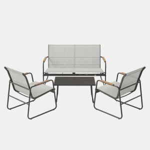 Conjunto de mobiliário de jardim 111,5 x 76,5 x 75 cm - 4 peças, exterior, terraço - Cinzento