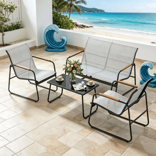 Conjunto de mobiliário de jardim 111,5 x 76,5 x 75 cm - 4 peças, exterior, terraço - Cinzento Conjunto de mobiliário de jardim 111,5 x 76,5 x 75 cm - 4 peças, exterior, terraço - Cinzento
