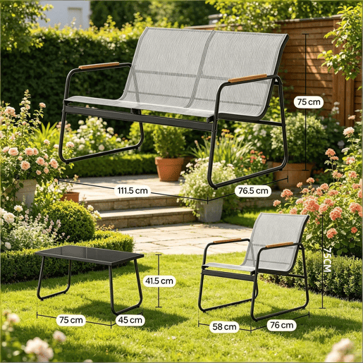 Conjunto de mobiliário de jardim 111,5 x 76,5 x 75 cm - 4 peças, exterior, terraço - Cinzento Conjunto de mobiliário de jardim 111,5 x 76,5 x 75 cm - 4 peças, exterior, terraço - Cinzento