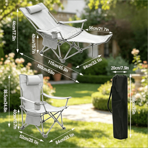 Cadeira de campismo dobrável 115 x 84 x 88,5 cm u2014 ergonómica, com apoio para os pés extensível, portátil e reclinável u2014 Verde Cadeira de campismo dobrável 115 x 84 x 88,5 cm u2014 ergonómica, com apoio para os pés extensível, portátil e reclinável u2014 Verde