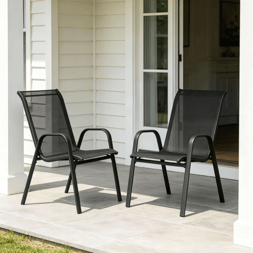 Cadeiras de jardim 55x65x92 cm - encosto alto, empilháveis, para exterior e varanda (2 unidades) - cinzento escuro Cadeiras de jardim 55x65x92 cm - encosto alto, empilháveis, para exterior e varanda (2 unidades) - cinzento escuro