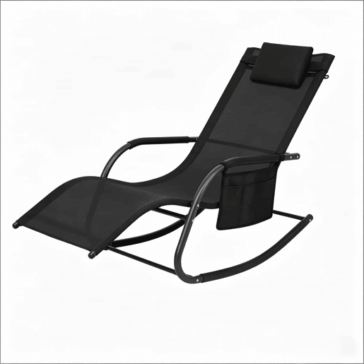 Cadeira de baloiço de jardim 152x62x83 cm - assento ergonómico curvo, com bolso lateral, espreguiçadeira de exterior - preta Cadeira de baloiço de jardim 152x62x83 cm - assento ergonómico curvo, com bolso lateral, espreguiçadeira de exterior - preta
