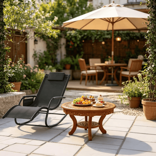 Cadeira de baloiço de jardim 152x62x83 cm - assento ergonómico curvo, com bolso lateral, espreguiçadeira de exterior - preta Cadeira de baloiço de jardim 152x62x83 cm - assento ergonómico curvo, com bolso lateral, espreguiçadeira de exterior - preta