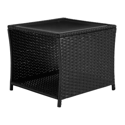 Mesa auxiliar de jardim - Design em rattan com espaço de arrumação e para uso no exterior - Preto Mesa auxiliar de jardim - Design em rattan com espaço de arrumação e para uso no exterior - Preto