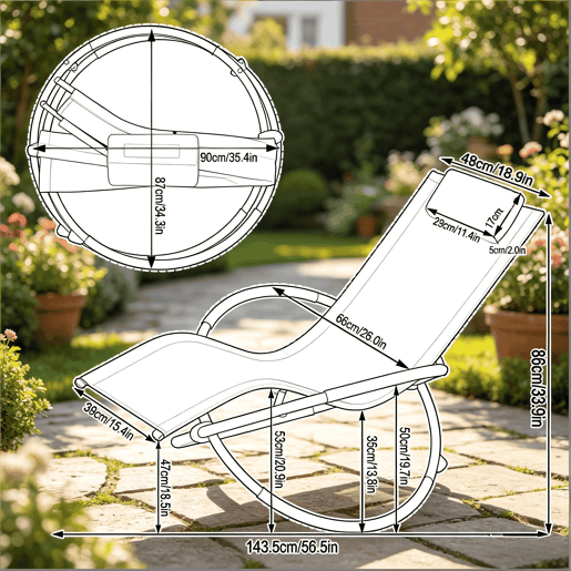 Espreguiçadeira de balanço 143,5 x 66 x 86 cm - ergonómica com encosto reclinável para exterior - Preto Espreguiçadeira de balanço 143,5 x 66 x 86 cm - ergonómica com encosto reclinável para exterior - Preto