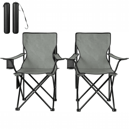 Cadeira de campismo dobrável 47x76 cm - com porta-copos, confortável, portátil para pesca e atividades ao ar livre (2 unidades) - Cinza escuro Cadeira de campismo dobrável 47x76 cm - com porta-copos, confortável, portátil para pesca e atividades ao ar livre (2 unidades) - Cinza escuro
