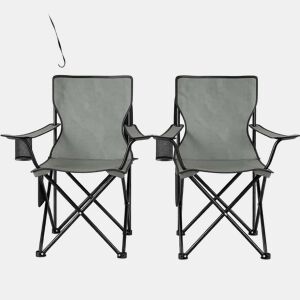 Cadeira de campismo dobrável 47x76 cm - com porta-copos, confortável, portátil para pesca e atividades ao ar livre (2 unidades) - Cinza escuro