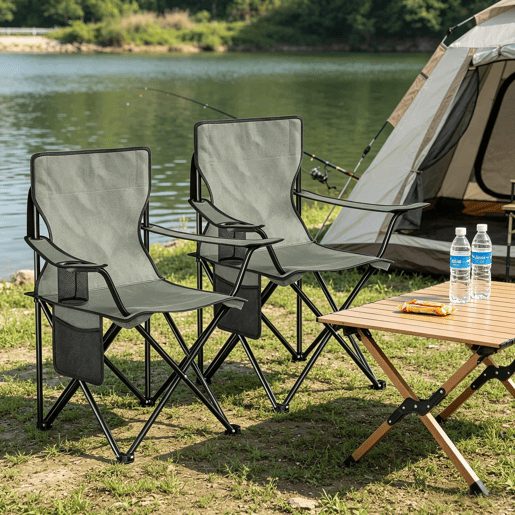 Cadeira de campismo dobrável 47x76 cm - com porta-copos, confortável, portátil para pesca e atividades ao ar livre (2 unidades) - Cinza escuro Cadeira de campismo dobrável 47x76 cm - com porta-copos, confortável, portátil para pesca e atividades ao ar livre (2 unidades) - Cinza escuro