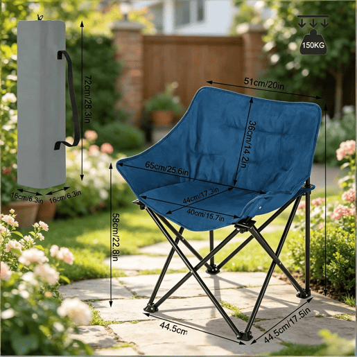 Cadeira dobrável de campismo 63 x 44,5 x 73,5 cm u2014 almofadada, portátil, confortável para uso no exterior u2014 preta e azul Cadeira dobrável de campismo 63 x 44,5 x 73,5 cm u2014 almofadada, portátil, confortável para uso no exterior u2014 preta e azul