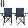 Cadeiras de campismo dobráveis 47x76 cm - Com suporte para copos, confortáveis, para uso no exterior e pesca, conjunto de 2 unidades - Azul-marinho