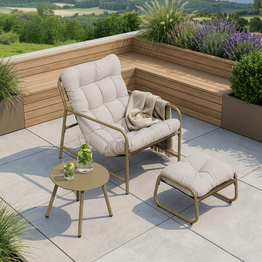 Conjunto de mobiliário de jardim Trerdfjoa 3 pcs. aço begecinzento en.casa Conjunto de mobiliário de jardim Trerdfjoa 3 pcs. aço begecinzento en.casa
