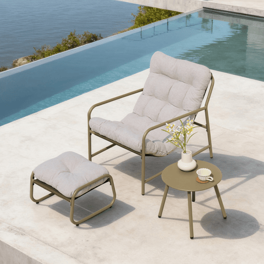 Conjunto de mobiliário de jardim Trerdfjoa 3 pcs. aço begecinzento en.casa Conjunto de mobiliário de jardim Trerdfjoa 3 pcs. aço begecinzento en.casa