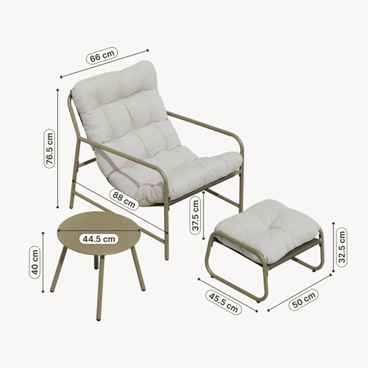Conjunto de mobiliário de jardim Trerdfjoa 3 pcs. aço begecinzento en.casa Conjunto de mobiliário de jardim Trerdfjoa 3 pcs. aço begecinzento en.casa
