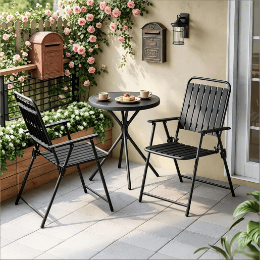 Conjunto de mobiliário de jardim 55,5 x 64 x 90 cm - 3 peças, para exterior, de convívio - preto Conjunto de mobiliário de jardim 55,5 x 64 x 90 cm - 3 peças, para exterior, de convívio - preto