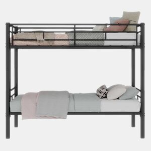 Beliche metálico Twin sobre Twin - estrutura metálica, convertível em 2 camas, com grade de proteção - Preto