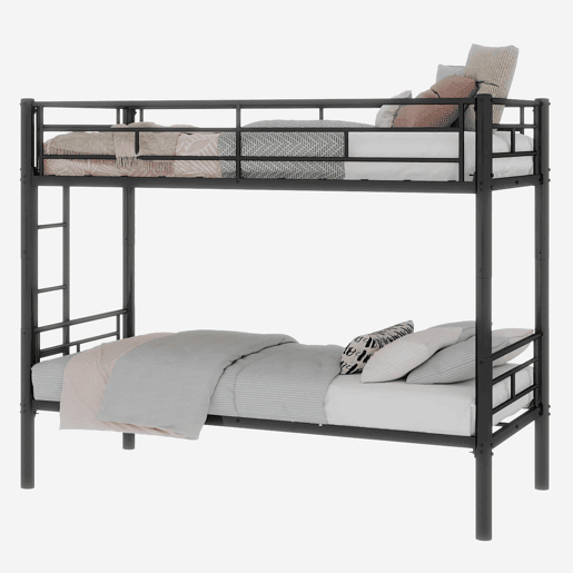 Beliche metálico Twin sobre Twin - estrutura metálica, convertível em 2 camas, com grade de proteção - Preto