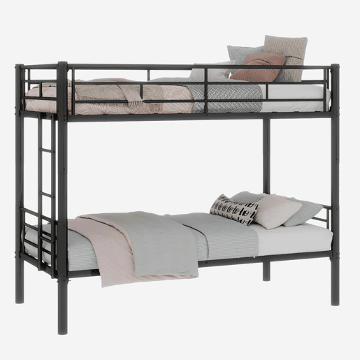 Beliche metálico Twin sobre Twin - estrutura metálica, convertível em 2 camas, com grade de proteção - Preto