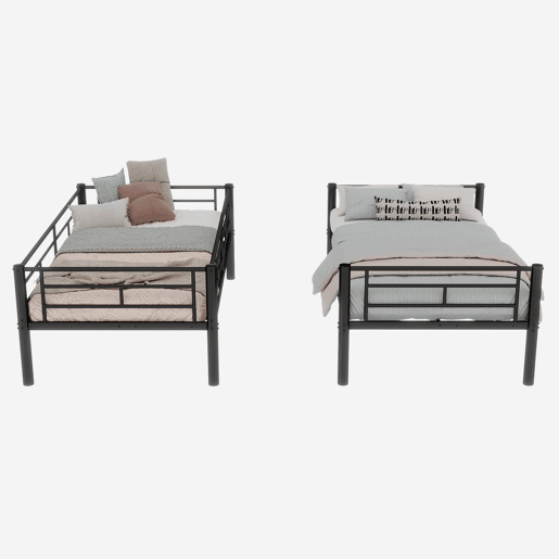 Beliche metálico Twin sobre Twin - estrutura metálica, convertível em 2 camas, com grade de proteção - Preto