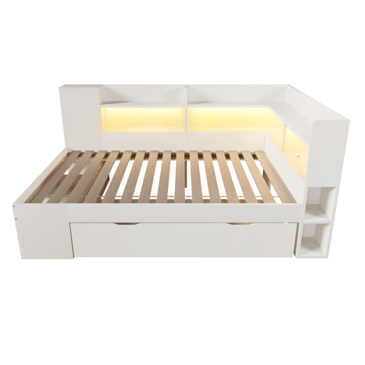 Cama extra 90x200 cm - LED, USB Tipo-C, armazenamento - branca Cama extra 90x200 cm - LED, USB Tipo-C, armazenamento - branca