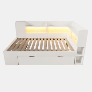 Cama extra 90x200 cm - LED, USB Tipo-C, armazenamento - branca