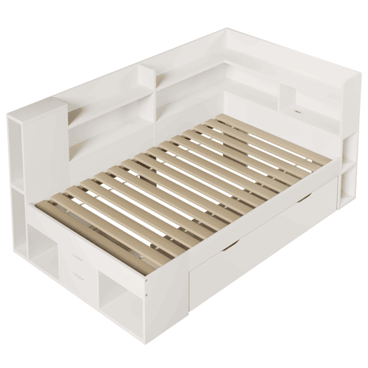 Cama extra 90x200 cm - LED, USB Tipo-C, armazenamento - branca Cama extra 90x200 cm - LED, USB Tipo-C, armazenamento - branca