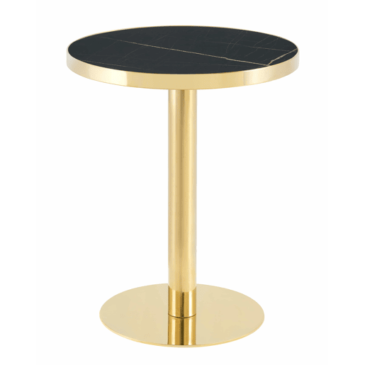 Mesa auxiliar redonda - Design em mármore, estrutura em aço inoxidável dourado, base estável e estilo luxuoso - Preto e dourado Mesa auxiliar redonda - Design em mármore, estrutura em aço inoxidável dourado, base estável e estilo luxuoso - Preto e dourado