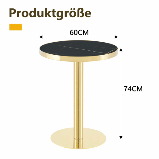 Mesa auxiliar redonda - Design em mármore, estrutura em aço inoxidável dourado, base estável e estilo luxuoso - Preto e dourado Mesa auxiliar redonda - Design em mármore, estrutura em aço inoxidável dourado, base estável e estilo luxuoso - Preto e dourado