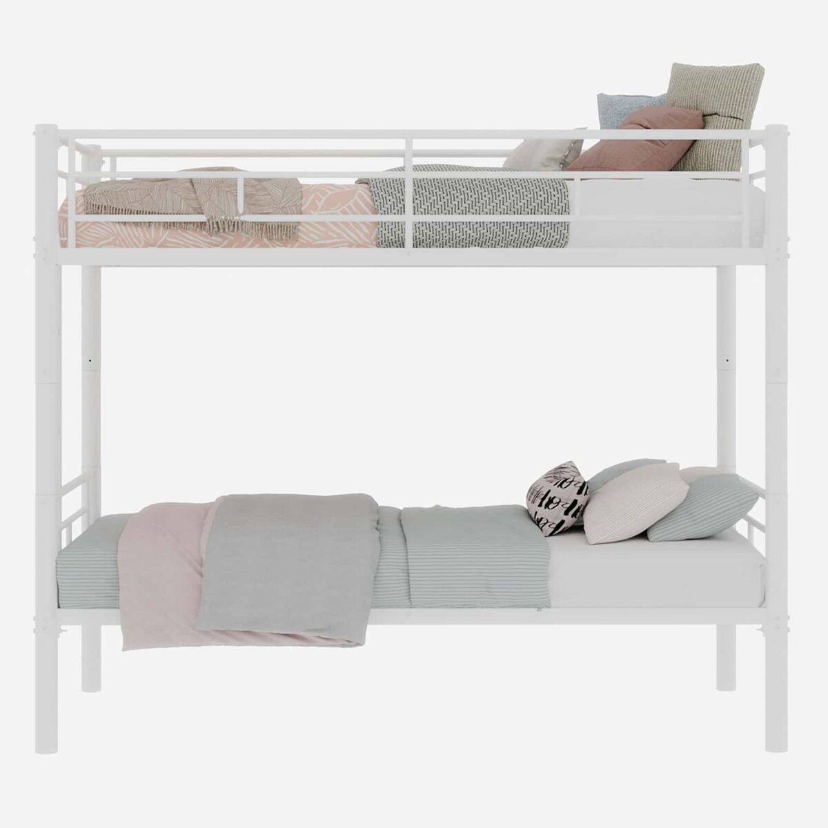 Cama litera twin sobre twin - metal resistente con escaleras y barandilla, convertible - blanco