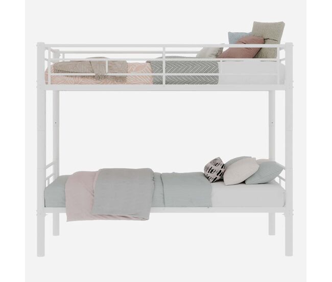 Cama litera twin sobre twin - metal resistente con escaleras y barandilla, convertible - blanco