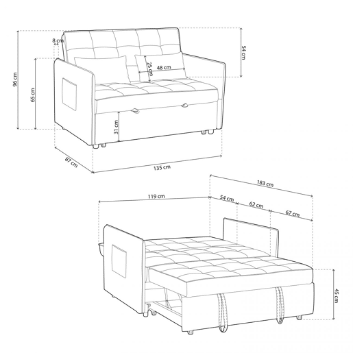 Sofá-cama Nasya Cinzento 183 x 96 x 119 cm