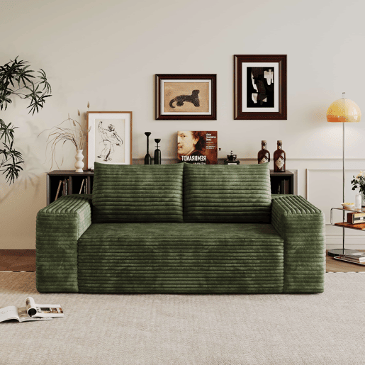 Sofá modular de 180 cm, de 2 lugares u2013 assento profundo, veludo canelado, espuma de alta densidade u2013 Verde Sofá modular de 180 cm, de 2 lugares u2013 assento profundo, veludo canelado, espuma de alta densidade u2013 Verde