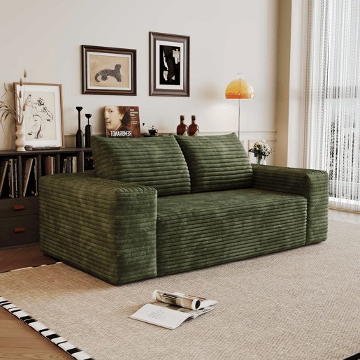 Sofá modular de 180 cm, de 2 lugares u2013 assento profundo, veludo canelado, espuma de alta densidade u2013 Verde Sofá modular de 180 cm, de 2 lugares u2013 assento profundo, veludo canelado, espuma de alta densidade u2013 Verde