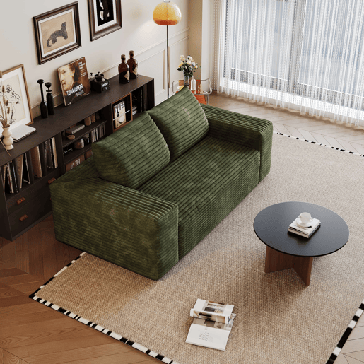 Sofá modular de 180 cm, de 2 lugares u2013 assento profundo, veludo canelado, espuma de alta densidade u2013 Verde Sofá modular de 180 cm, de 2 lugares u2013 assento profundo, veludo canelado, espuma de alta densidade u2013 Verde
