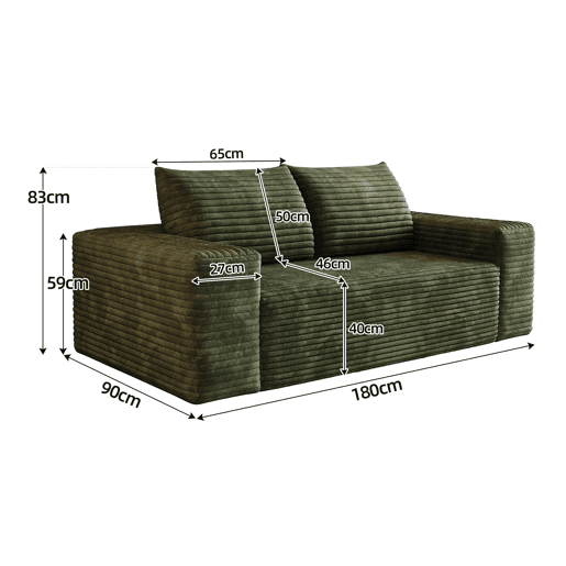 Sofá modular de 180 cm, de 2 lugares u2013 assento profundo, veludo canelado, espuma de alta densidade u2013 Verde Sofá modular de 180 cm, de 2 lugares u2013 assento profundo, veludo canelado, espuma de alta densidade u2013 Verde