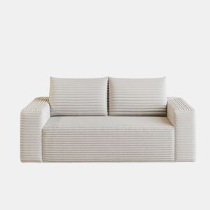 Sofá modular em veludo de 180 cm - 2 lugares, assento profundo, compacto - Branco creme