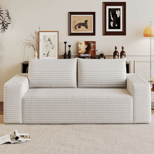 Sofá modular em veludo de 180 cm - 2 lugares, assento profundo, compacto - Branco creme Sofá modular em veludo de 180 cm - 2 lugares, assento profundo, compacto - Branco creme