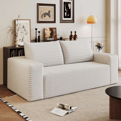 Sofá modular em veludo de 180 cm - 2 lugares, assento profundo, compacto - Branco creme Sofá modular em veludo de 180 cm - 2 lugares, assento profundo, compacto - Branco creme
