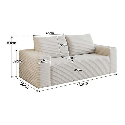 Sofá modular em veludo de 180 cm - 2 lugares, assento profundo, compacto - Branco creme Sofá modular em veludo de 180 cm - 2 lugares, assento profundo, compacto - Branco creme