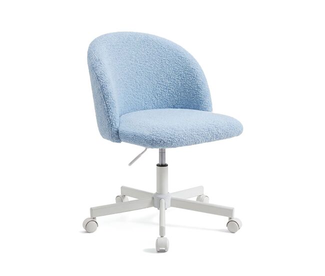 Silla de escritorio tapizada en borreguito azul claro 76-89,5 cm candy azul claro 45,5 x 89,5 x cm