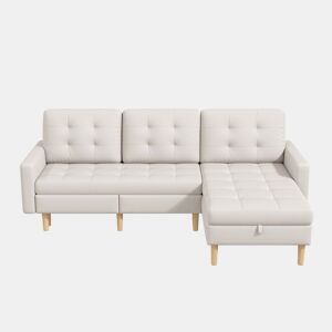 Sofá de canto 212 x 130 x 86 cm com arrumação - chaise longue reversível, sofá de canto de 3 lugares em tecido não tecido, para espaços pequenos, com baú - bege, 3 lugares
