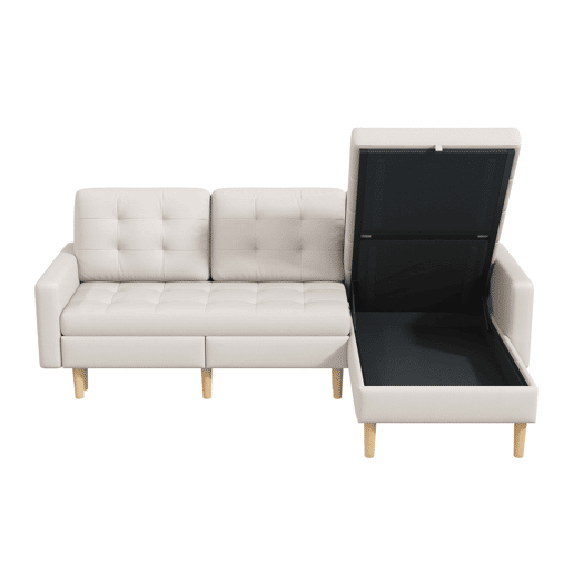 Sofá de canto 212 x 130 x 86 cm com arrumação - chaise longue reversível, sofá de canto de 3 lugares em tecido não tecido, para espaços pequenos, com baú - bege, 3 lugares Sofá de canto 212 x 130 x 86 cm com arrumação - chaise longue reversível, sofá de canto de 3 lugares em tecido não tecido, para espaços pequenos, com baú - bege, 3 lugares
