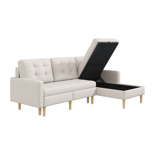 Sofá de canto 212 x 130 x 86 cm com arrumação - chaise longue reversível, sofá de canto de 3 lugares em tecido não tecido, para espaços pequenos, com baú - bege, 3 lugares Sofá de canto 212 x 130 x 86 cm com arrumação - chaise longue reversível, sofá de canto de 3 lugares em tecido não tecido, para espaços pequenos, com baú - bege, 3 lugares
