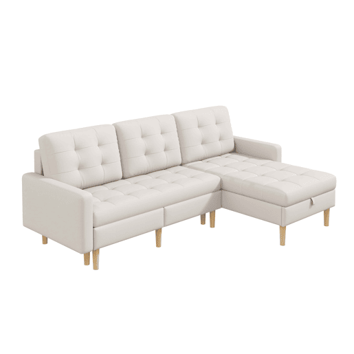 Sofá de canto 212 x 130 x 86 cm com arrumação - chaise longue reversível, sofá de canto de 3 lugares em tecido não tecido, para espaços pequenos, com baú - bege, 3 lugares Sofá de canto 212 x 130 x 86 cm com arrumação - chaise longue reversível, sofá de canto de 3 lugares em tecido não tecido, para espaços pequenos, com baú - bege, 3 lugares
